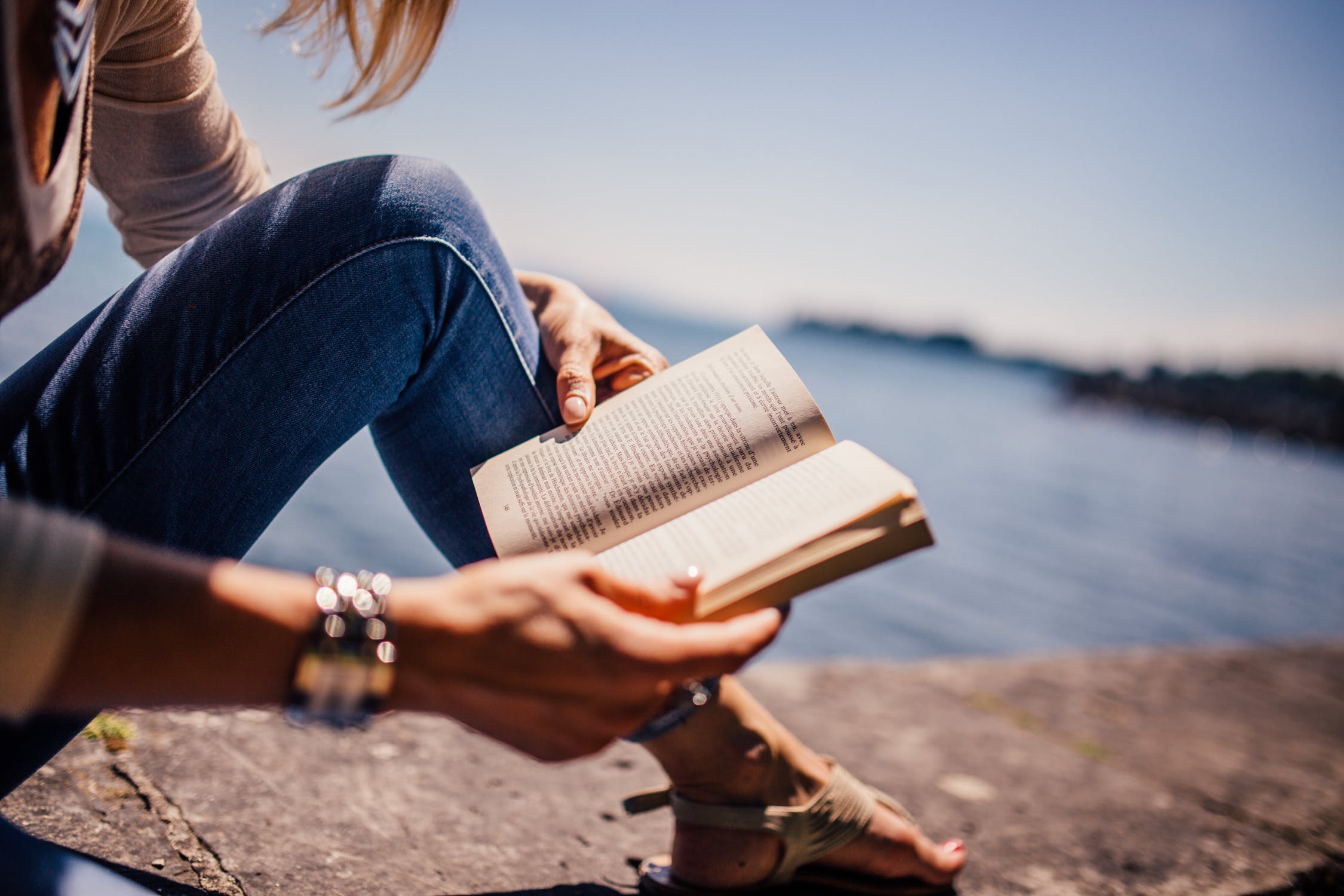 Reading Book Beside The Lake, A New  Way To Discover Feel